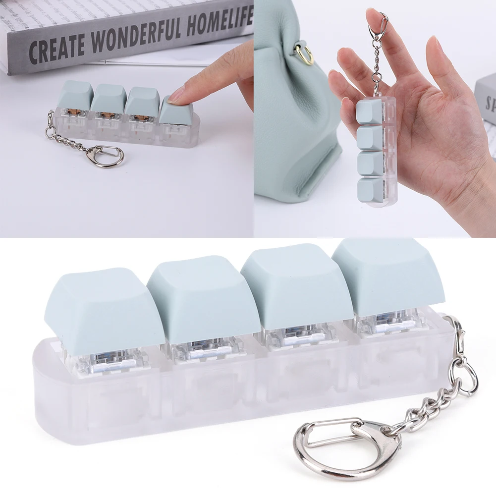 

Кнопка Keycap Fidget Keychain 4-клавишная клавиатура Декомпрессионная клавиатура Брелок для взрослых для снятия стресса Пройти время