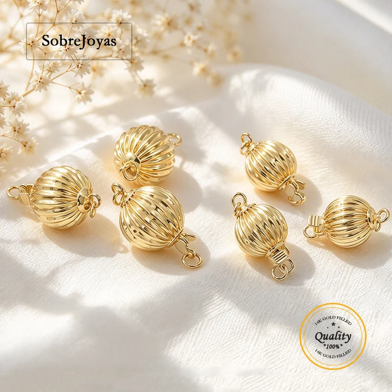 14K Gold Filled Corrugated Bead Safety Clasp with Ring Jewelry Making Supplies Gold Bead Clasp Accessories for Handmade Jewelry