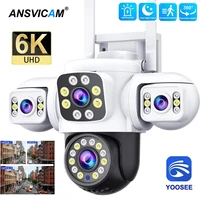 ANSVICAM 6K 12MP Triple Pantalla Triple Lente Exterior WiFi PTZ 360 ° Cámara de vigilancia CCTV IP66 Yoosee para seguridad completa