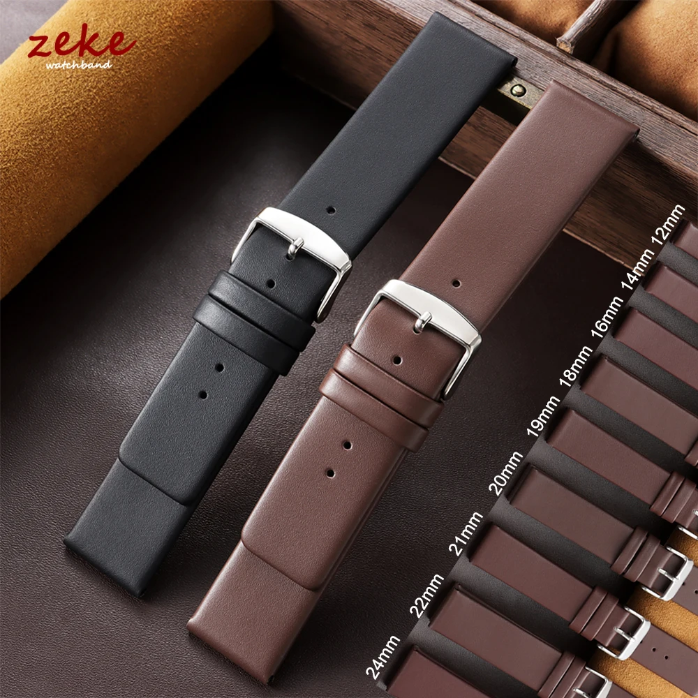 12/14/16/18/19/20/21/22/24mm Braune Schwarze Echtleder-Armbänder Weiche Matte Rindsleder-Armbänder Universelle Uhrenarmbänder für Herren und Damen