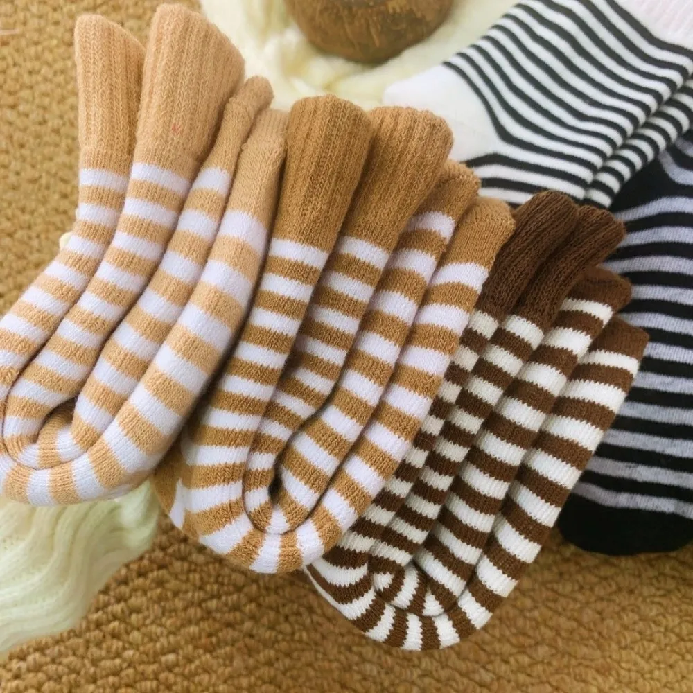 Thermal Fleece Lined Thick Crew Socks Soft Cozy Texture Maternity Design Fuzzy Striped Socks Striped Pattern Cold Weather Ready