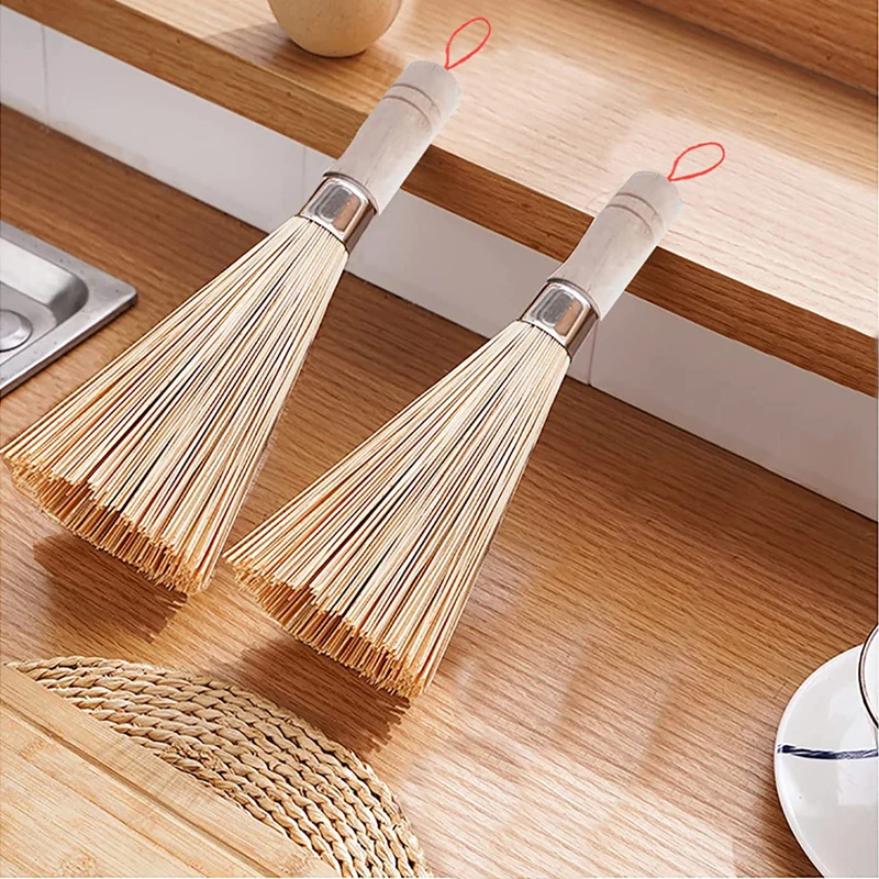 Cast Iron Wok Cleaning Whisk Dish Pan Scrubbing Kitchen Item Brushes For Dishes Bamboo Useful Multipurpose Pot Brush With Handle