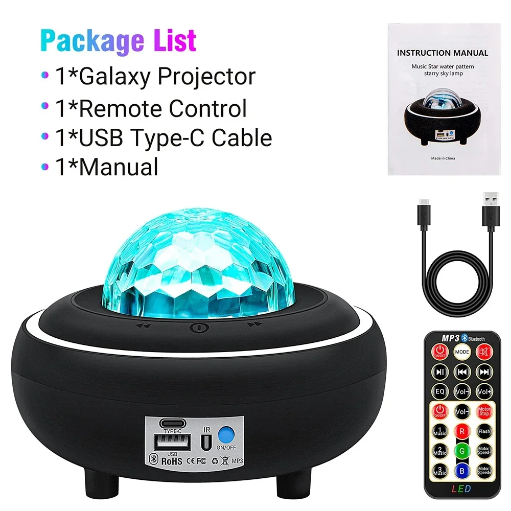 New LED Water Pattern Bluetooth Music Diamond Starry Sky Light USB Plug in Atmosphere Projection Light