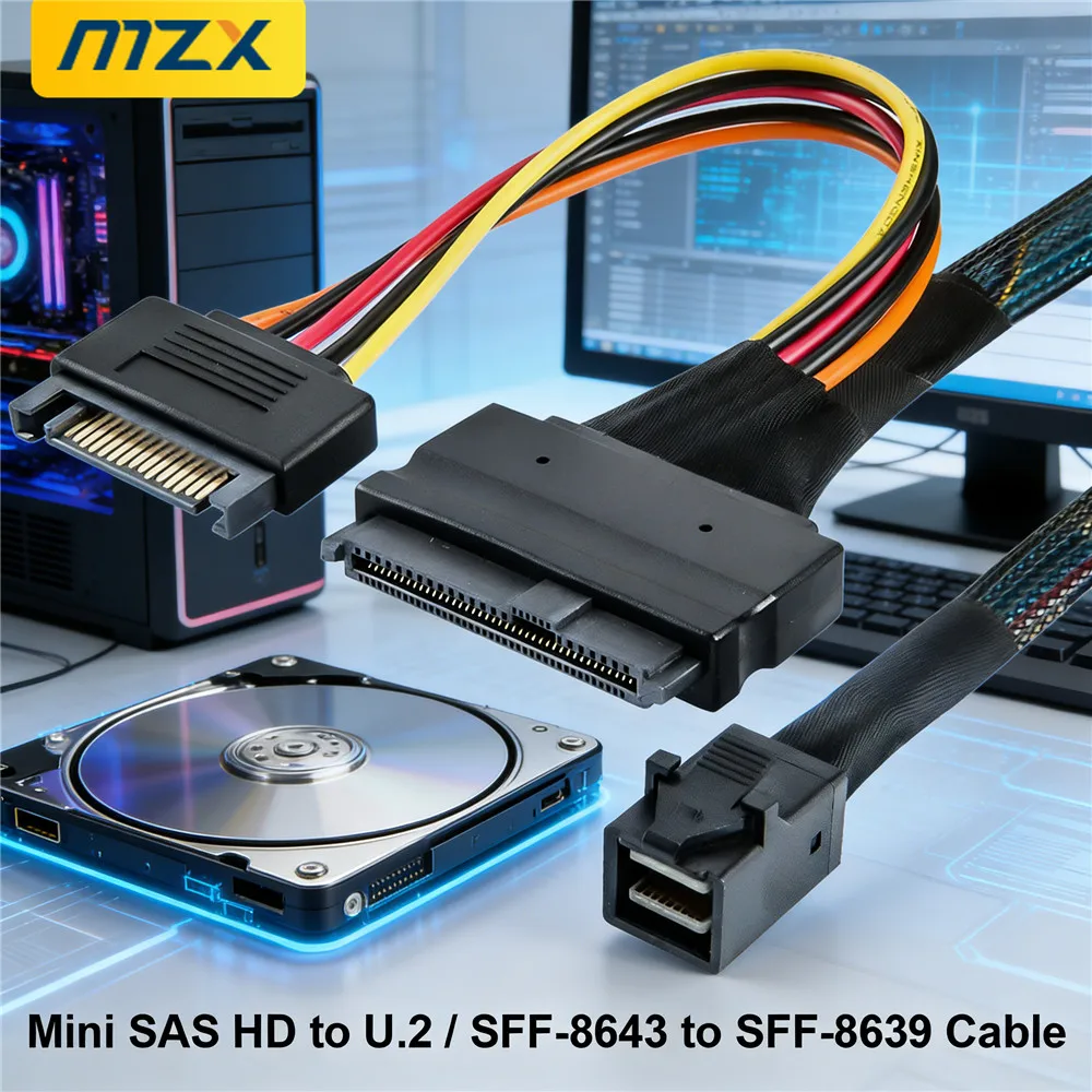

Кабель-конвертер Mini SAS SFF-8643 в U.2 SFF-8639, разъем питания PCIe 4.0 15-контактный SATA, для NVMe SSD, внутренние аксессуары для ПК