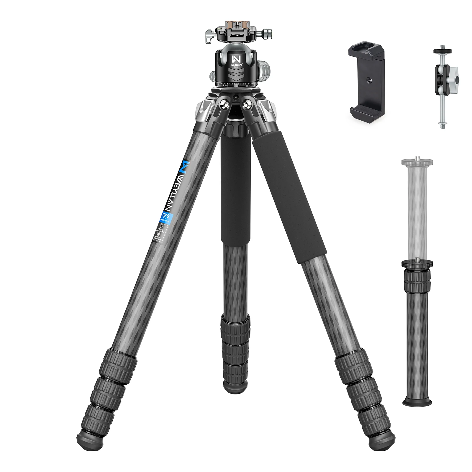EVUMO WEYLLAN GX9 Heavy Duty Carbon Fiber Stativ Kompakte Kamera Stativ Einbeinstativ Rohr 40mm mit Kugelkopf für Teleobjektiv Last 40kg 7
