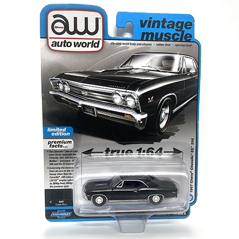 

Винтажная модель автомобиля Auto World 1/64 AW 1967 SS 396, черная, литой под давлением из сплава, коллекционная игрушка, подарок для детей