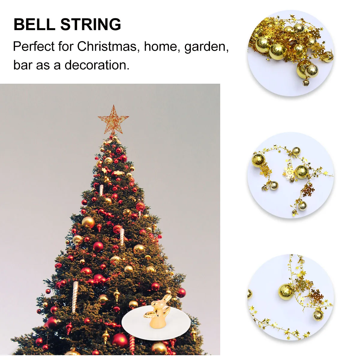 

Christmas Decor Bell Ball String Pendant Ornaments Mini Garland Rope Tree Golden Small