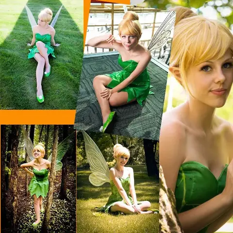 Anime Pixie Fairy Cosplay Costume Tinker Bell Green adult Dress Tinkerbell Halloween Party Sexy Cosplay Mini Dresses With Wig