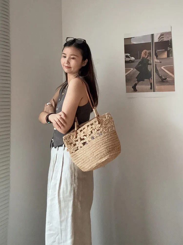 Hollow Out Straw Small Beach Bags for Women Handmade Rattan Purse Summer Straw  Shoulder Bag