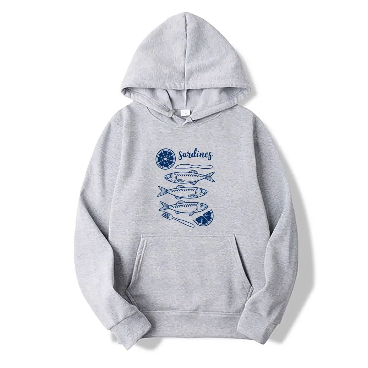 Sardines Fish Lemon Wedge Fork Culinary Illustration new men's and women's hooded sweatshirts