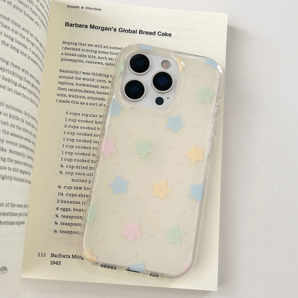 

Summer Dopamine Grid Pattern Star Wavelet Point Glitter Shockproof Protective Phone Cover Case for iPhone 16 15 14 Pro Max