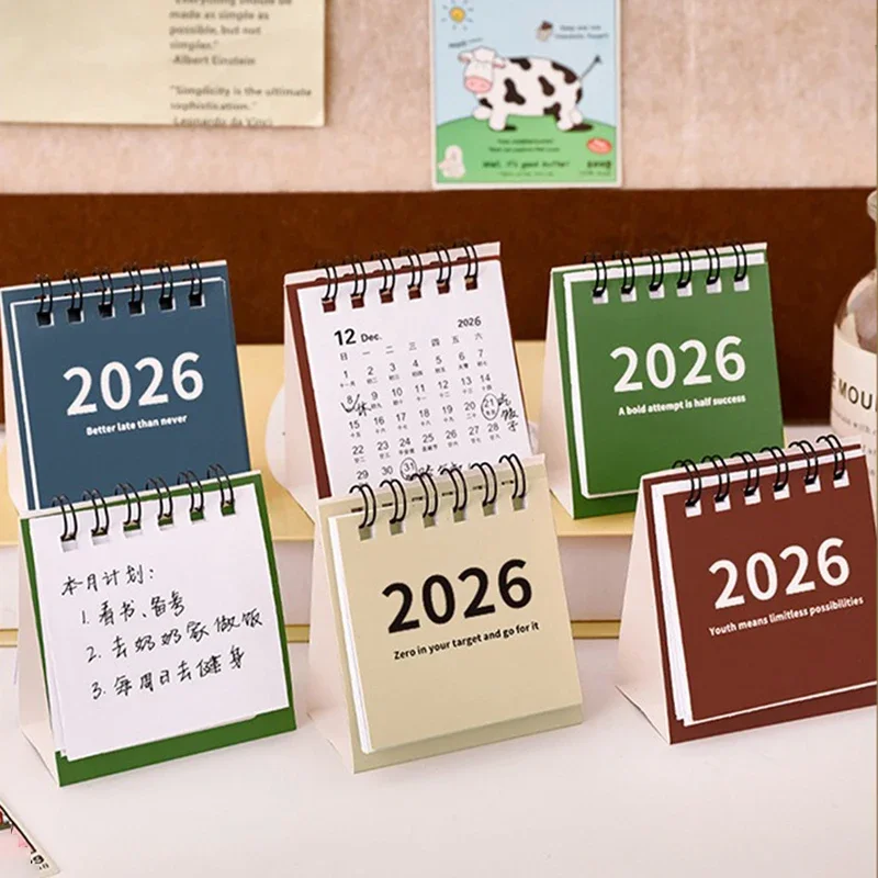 Einfacher Mini-Tischkalender 2026 – kreativer, spiralgebundener Kalender für Desktop-Dekoration und Büromaterial