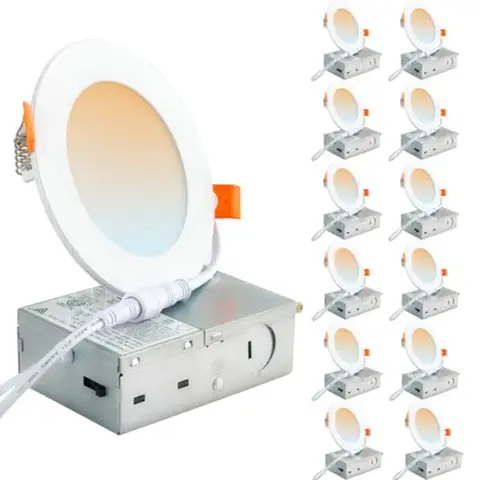 DLLT LED Recessed Ceiling Lights: 5CCT Ultra-Thin Lighting with Junction Box for Bedroom - 900LM Brightness 9W Eqv 90W Dimmable