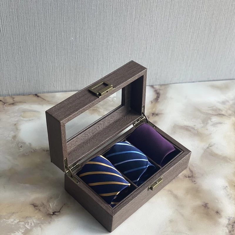 Silk scarf and headscarf display box, light luxury with cover, transparent glass lattice box, tie storage and organizing box