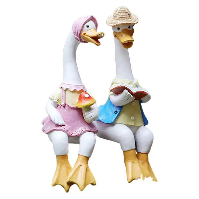 

1 Pair Of Sitting Couple Duck Statue Duck Statue Garden Ornaments Garden Outdoor Courtyard Garden Reading Couple Duck Ornaments