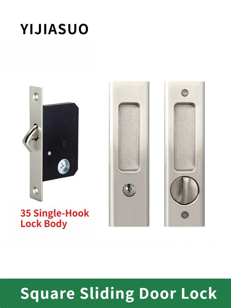 Concealed Sliding Door Hook Lock with Handle, Recessed Invisible Lock for Wooden Door, Kitchen Bathroom Sliding Door Lock
