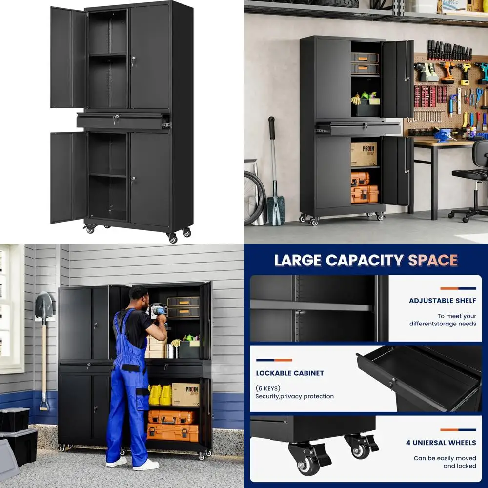 metal garage storage cabinet with locking doors and adjustable shelves, 73