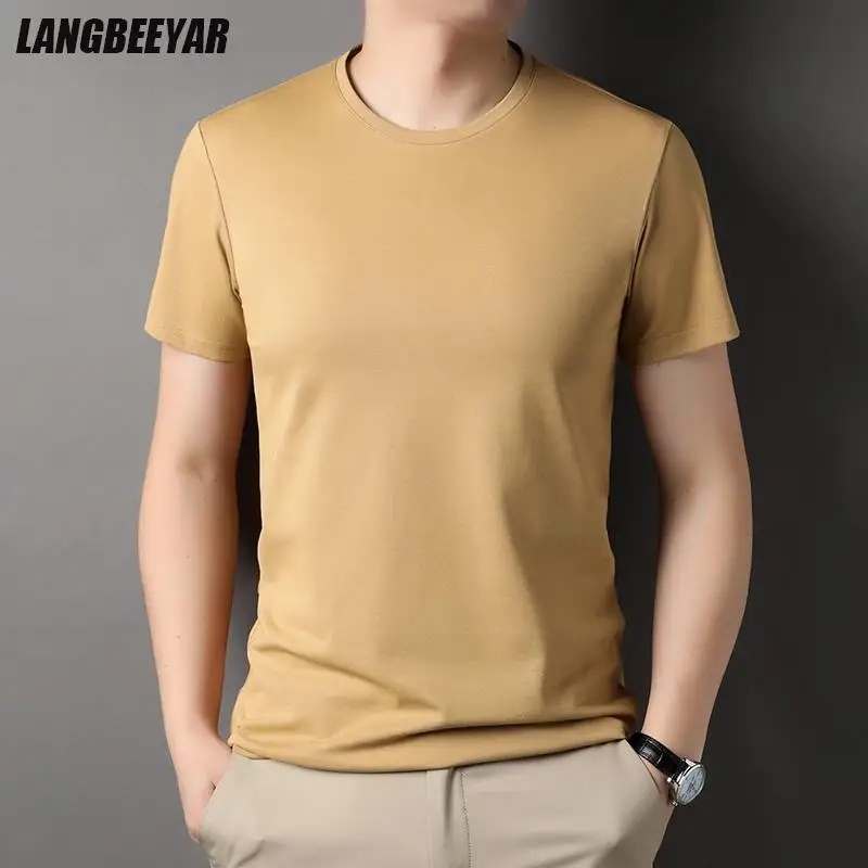 Top Grade 2.5% Mulberry Silk New Summer Brand Tops Crewneck Tshirt Men Plain T-Shirt Short Sleeve Casual Fashion Mens Clothing