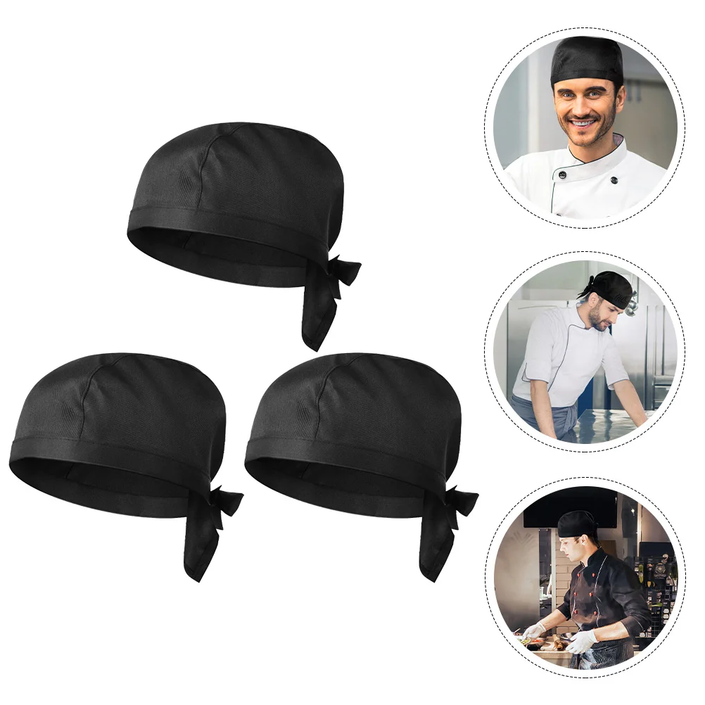 3 Pcs Catering Skull Cap Chef Hat Men Hats Cooking Head Kitchen Working and Women Black