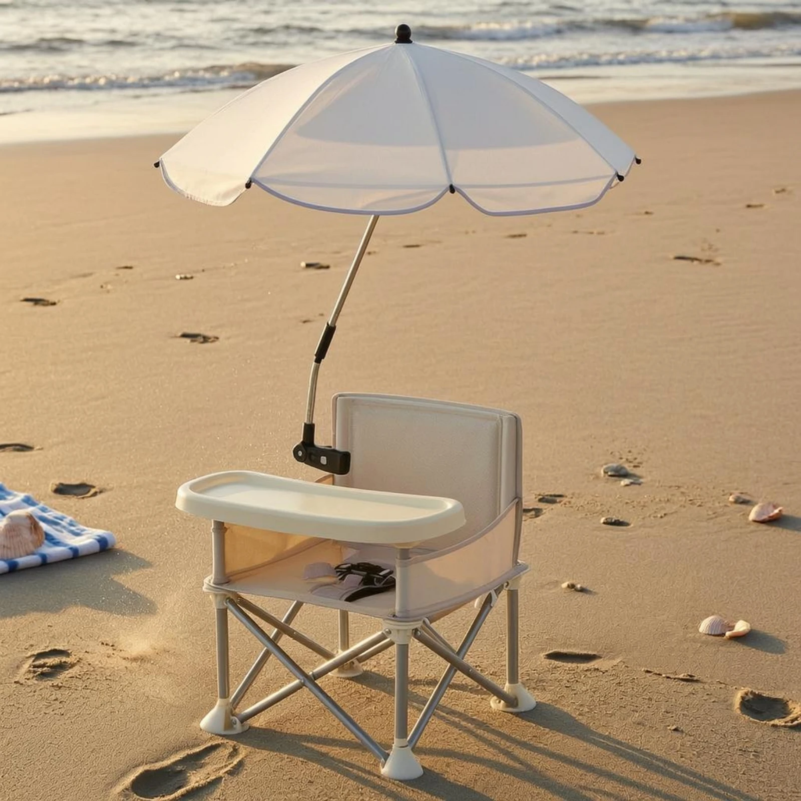 Portable Folding High Chair Detachable Canopy Folding Kids Dining Chair Travel Baby Seat Adjustable Pole Child Seating