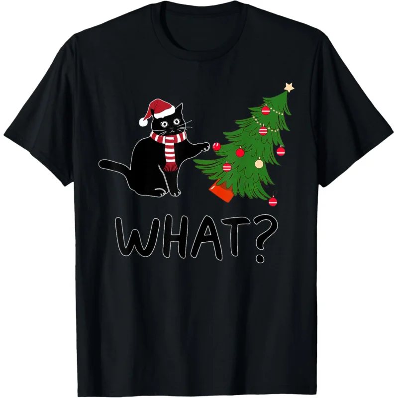 

Black Cat What Pushing Christmas Tree Xmas Gifts Men Women T-Shirt