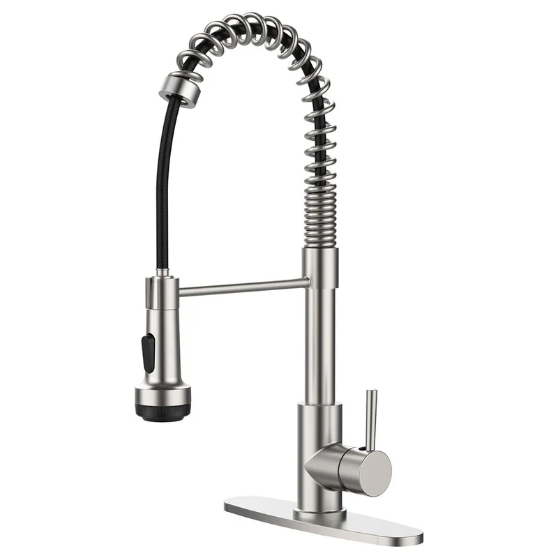 

Single Handle Kitchen Faucet with Pull Down Sprayer, 4 Spray Modes, Brushed Nickel, 1 or 3 Hole Installation