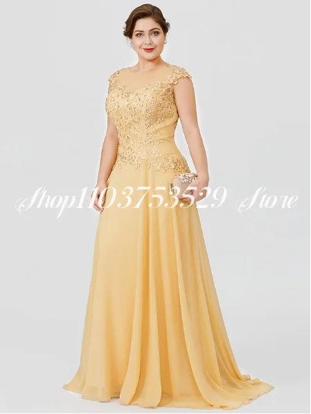 Mother of the Bride Gowns 2025 Elegant Yardage Beaded Applique Long Sleeveless Long Chiffon Beaded Lace Customised Ball Gowns