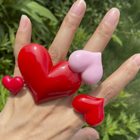 Lost Lady Romantic Sweet Heart Ring For Women Cute Red Pink Finger Ring Fashion Girls Jewelry Halloween Acrylic Party Ring