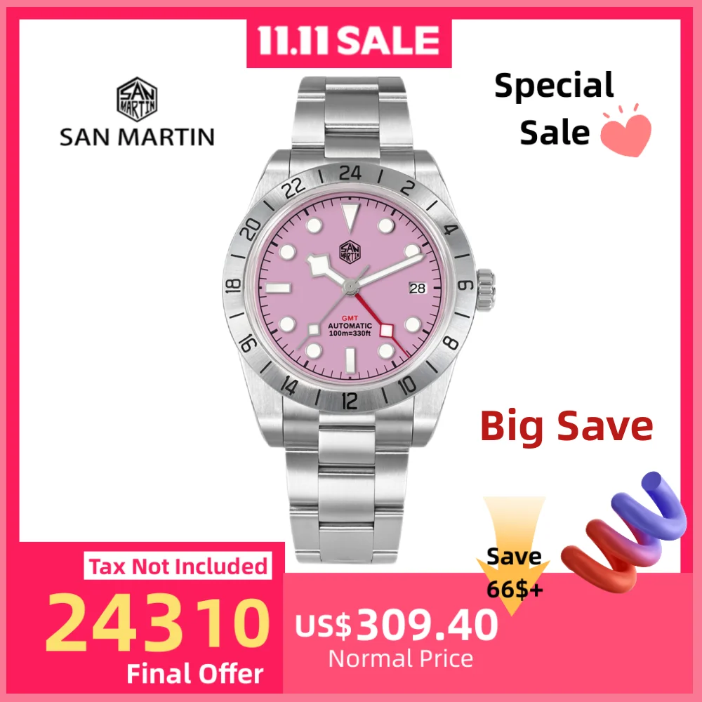 

San Martin 39mm NH34 BB GMT Watch Automatic For Men Wristwatch Luxury 3H Date Window часы 10Bar Sapphire SN0054B/C
