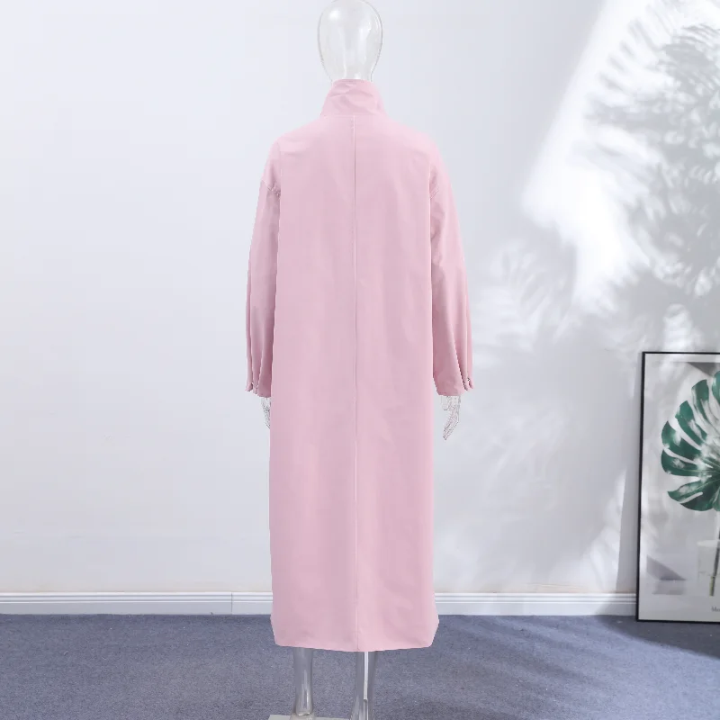 Damen Lange Jacken mit Stehkragen, Einreihige Oversize-Trenchcoats, Street-Style Damenmantel mit Langen Ärmeln, Einfarbig und Locker Geschnitten, Neue Oberbekleidung – Detail 4