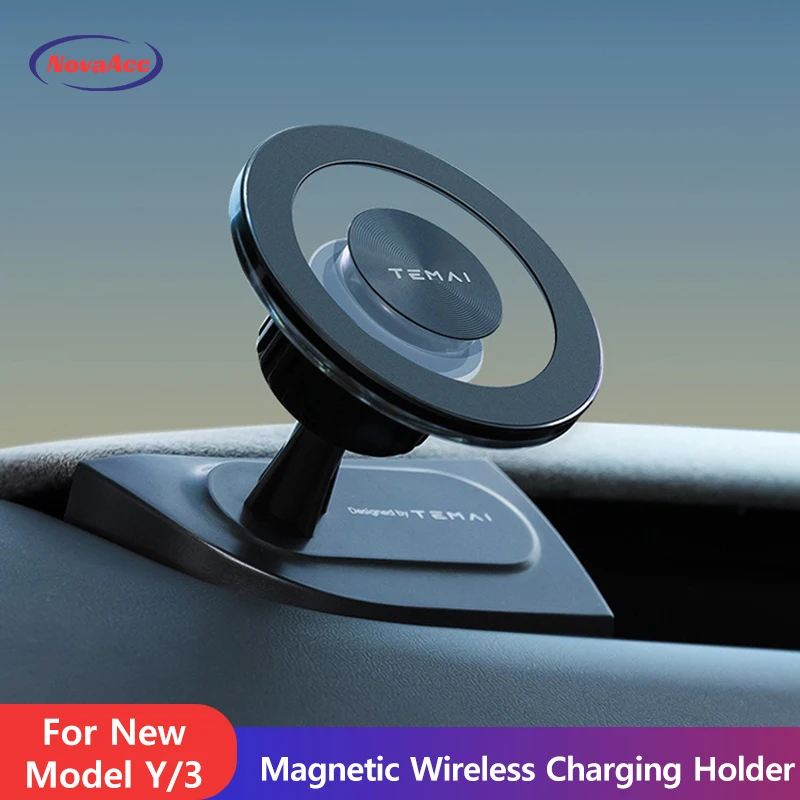 

NovaAcc Magnetic Wireless Charging Mount For Model Y Juniper 2025 Model 3 Highland 2024 2025 Left Right Rudder Car Phone Holder