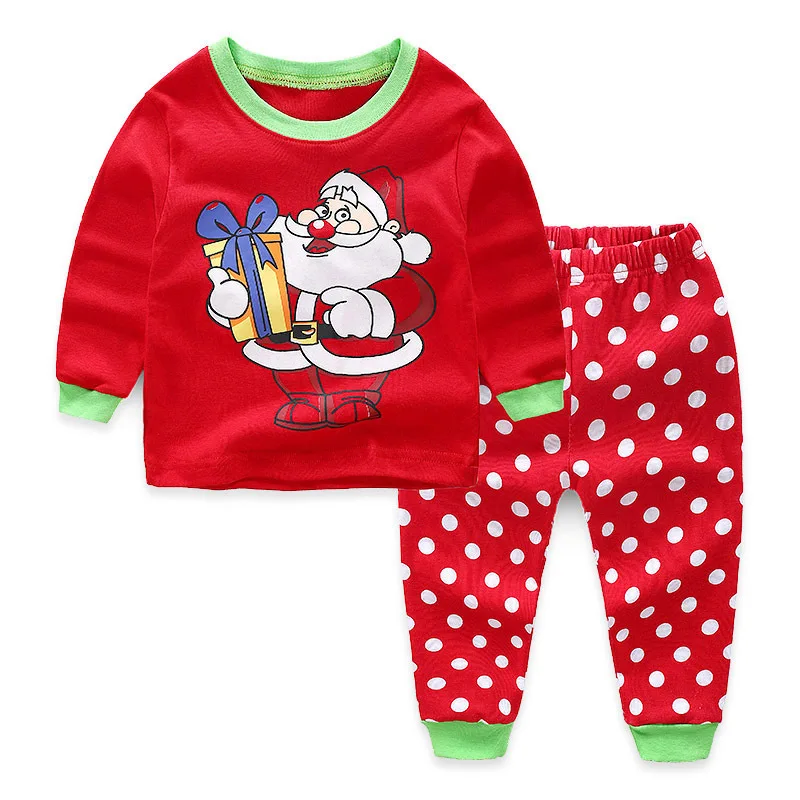 Fit Cotton Fall Winter Children New Santa Claus Kid 2pcs Suit Boy Girl Loungewear Causal Unisex Long Sleeve Christmas Pajama Set