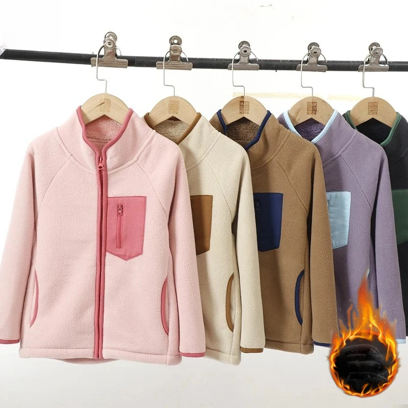 

Kids Fleece Jacket Winter Thermal Plush Zipper Coats School Teen Boys Girls Warm Outerwear Casual Family Matching Set Child Tops
