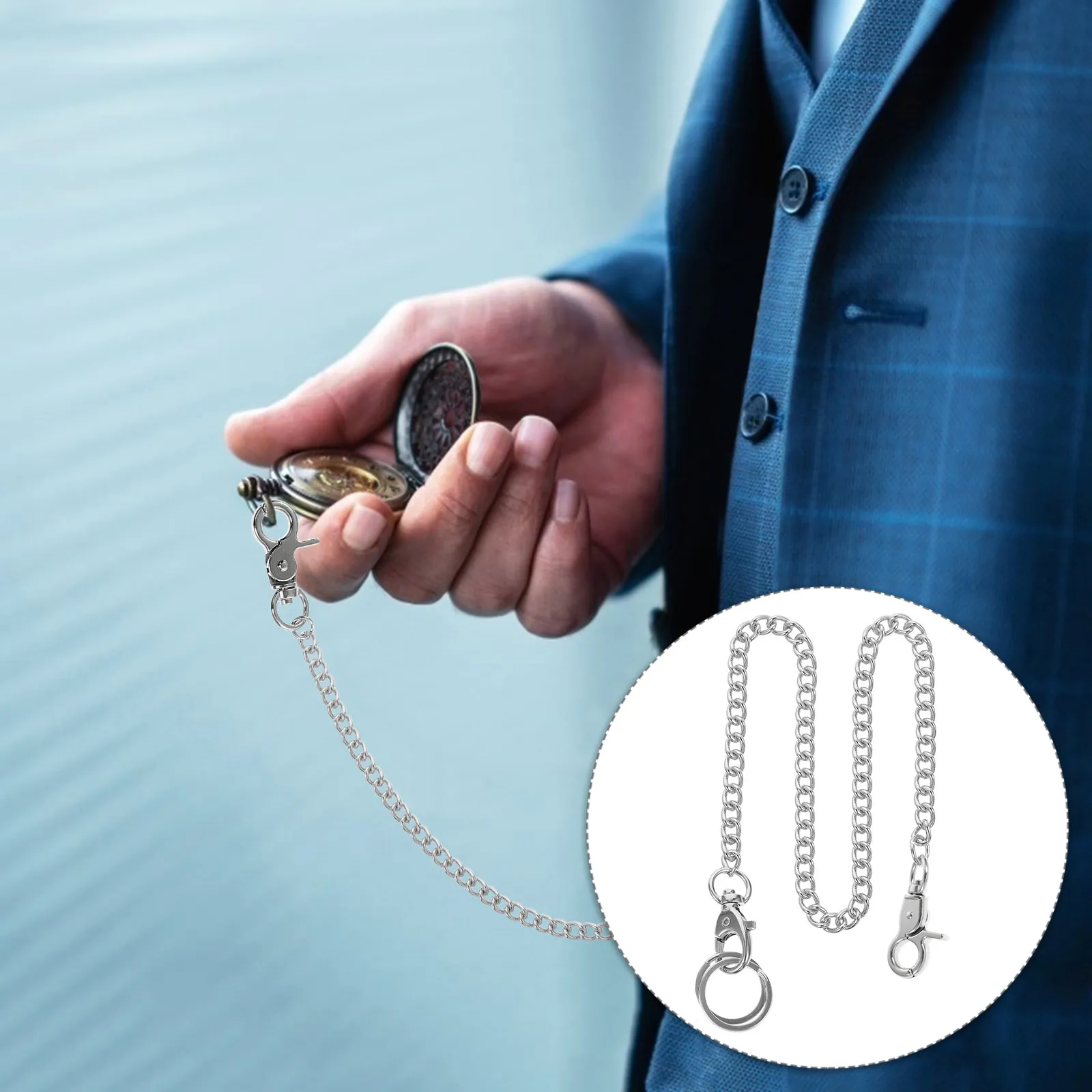 

1Pcs Rustproof Stainless Steel Pocket Watch Chain Electroplated Clothing Chain for Handbag Coat Pocket Watch Prop DIY Gift