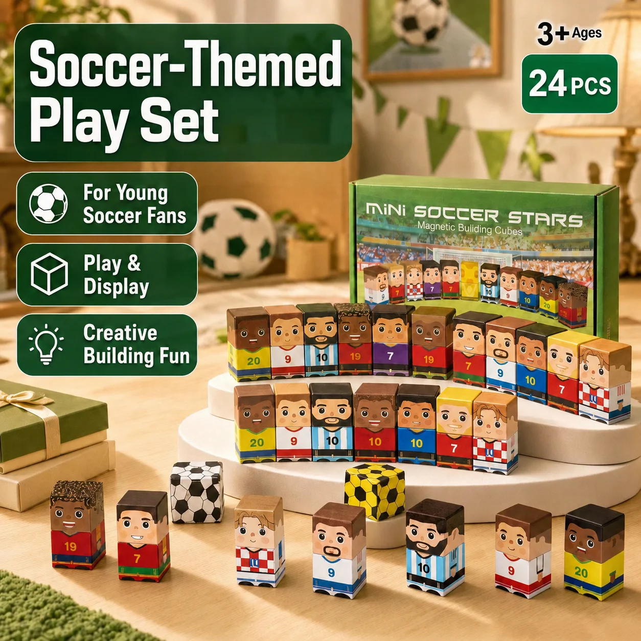 

Mini Soccer Stars Magnetic Cubes 24pcs, Creative Building Blocks, Educational STEM Toys, Kids Birthday Gift