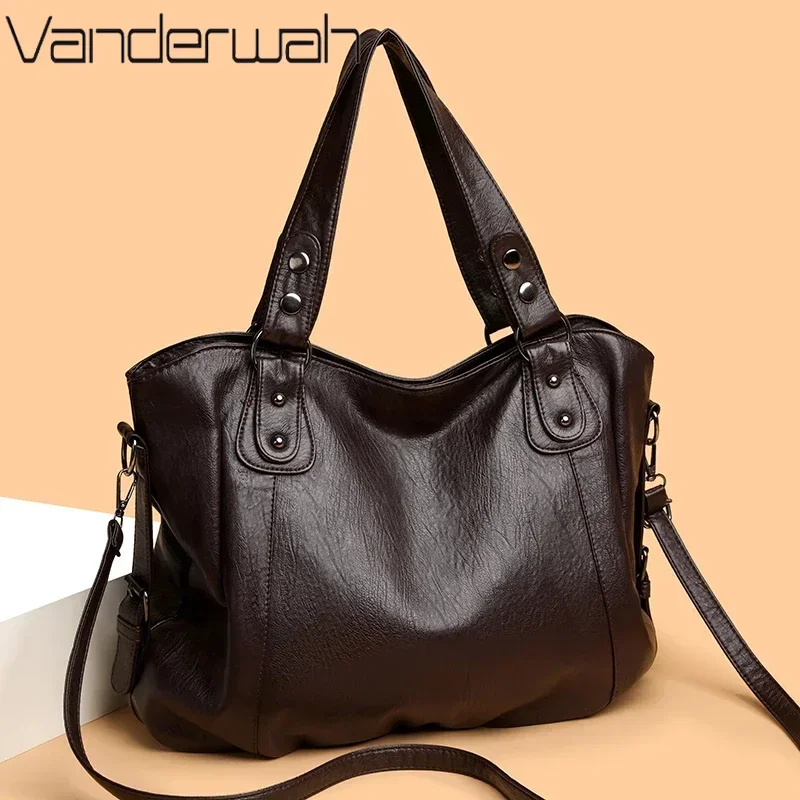 

Korean Version Large Capacity Fashionable Tote Bag Soft PU Leather New Retro Women's Handbag Shoulder Crossbody Wallet Women Bag