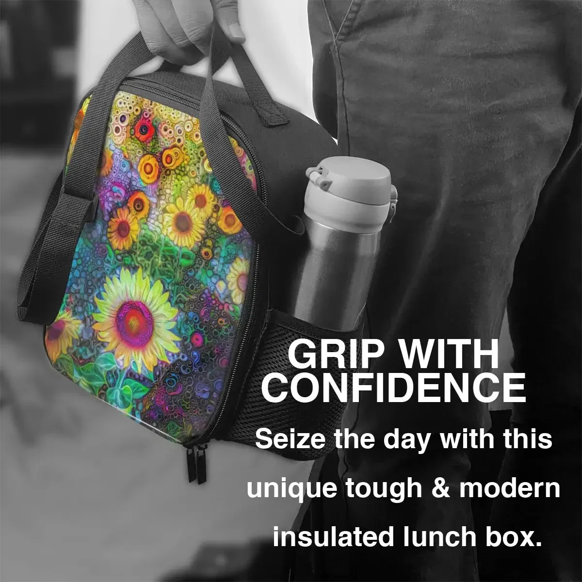 Bolsa de almuerzo con aislamiento de girasoles coloridos para mujeres y niños, fiambrera térmica impermeable, Enfriador de flores florales, viaje de Camping