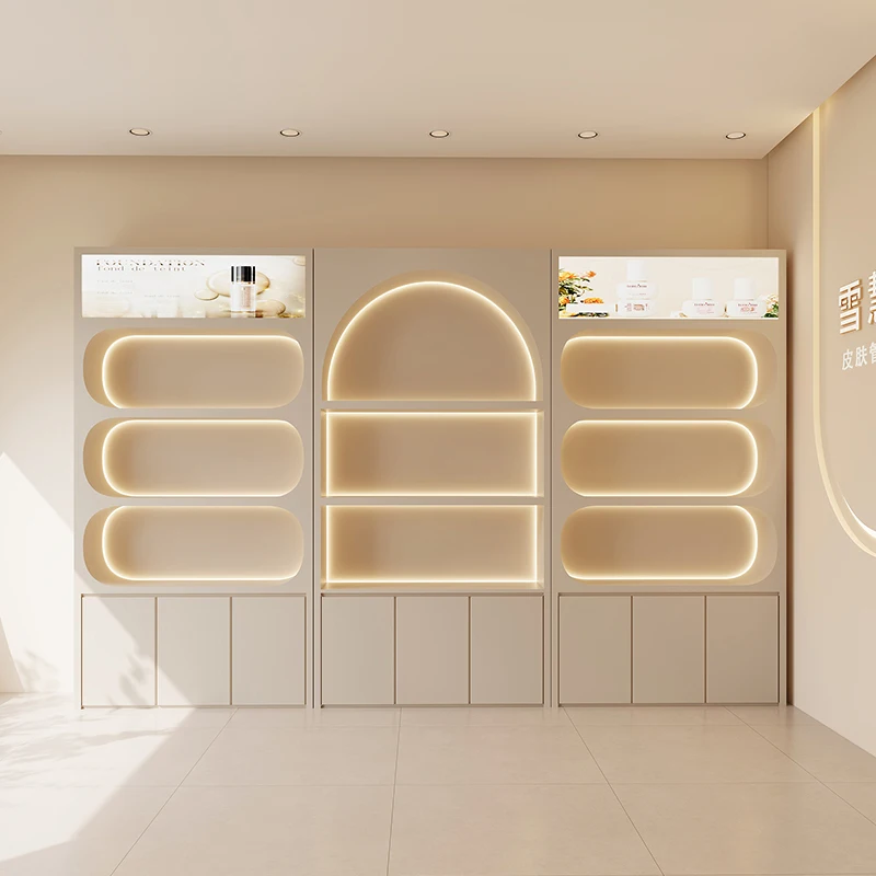 

Французский салон красоты, витрина для макияжа, стеллаж для средств по уходу за кожей, стеллаж для хранения косметического шкафа, высококачественная мебель для салона FYMC