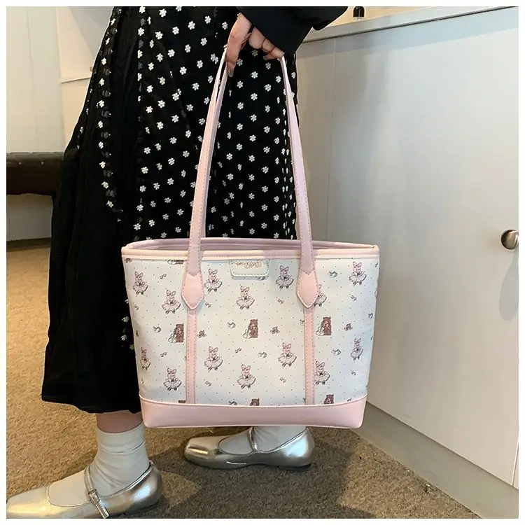 

Harajuku Aesthetic Bear Print Pink Handbag Women Versatile Large Capacity Shoulder Bags Wallet Female Retro Casual Tote Bag 2025