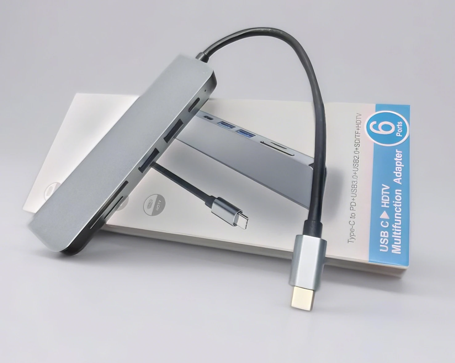 

Многофункциональный USB-C хаб 6-в-1: HDMI 4K, кардридер SD/TF, быстрая зарядка PD, адаптер Type-C 3.0, док-станция для MacBook и компьютеров