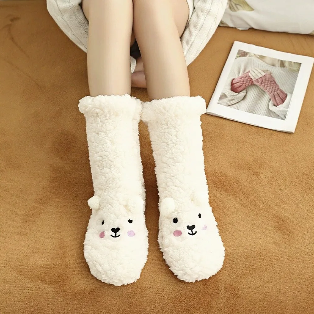 1 Pair Little Bear Socks Floor Socks, Autumn/Winter Thick Long Socks, Coral Velvet Cute Postpartum Socks, Warm Foot Socks image 5