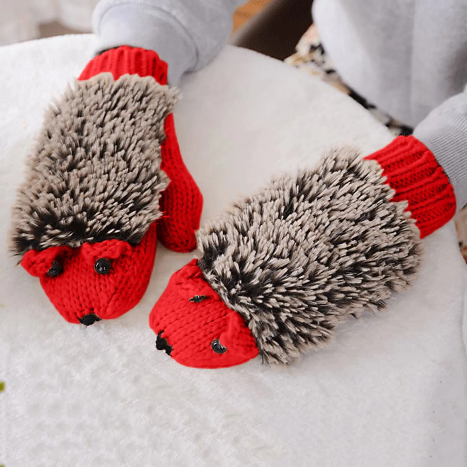 Women\'s Winter Gloves Fingerless Knitting Wool Warm Mittens Cartoon Hedgehog Gloves Birthday Present Winter Accessories Guantes