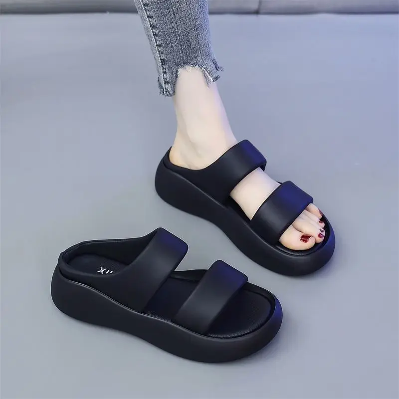 Woman Slippers Soft Slides Black Sabot on Beach Shoes for Women Height Sandals Korea Style Natural Skin Vip High Quality Sale 39