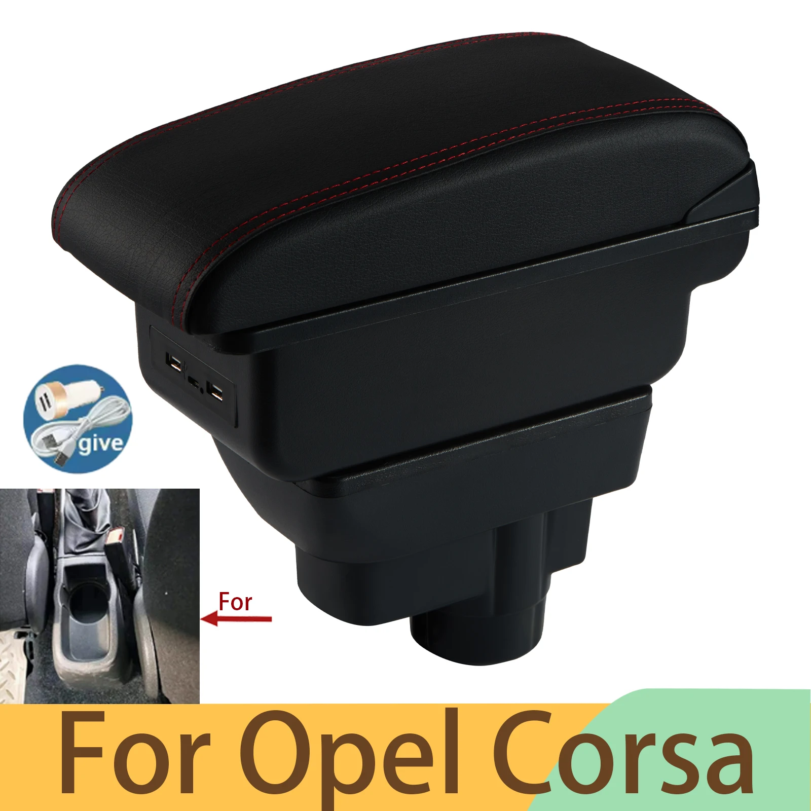 For Opel Corsa D Armrest box For Opel Corsa Car armrest backrest Interior parts storage box Retrofit parts Car accessories USB