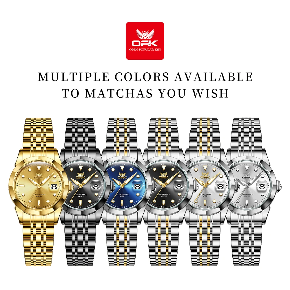 OPK Brand Gold Women's Watches Solid Stainless steel Strap Waterproof Fashion Casual Watch 8170