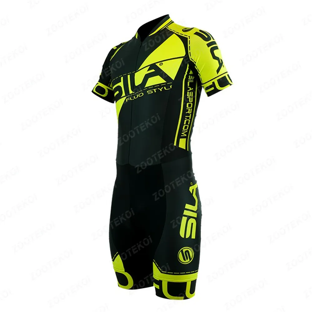 

Sila Sport Men Triathlon Short Sleeve Run Skinsuit Long Distance Tri Kit Summer Inline Skate Team Skating Clothing Ropa Ciclismo