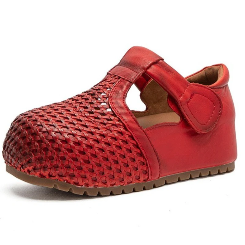 Myjyjz 5cm Air Mesh Weave Genuine Leather Platform Wedge Flats Summer Shoes Breathable Sandals Women Hollow Hook Sandals