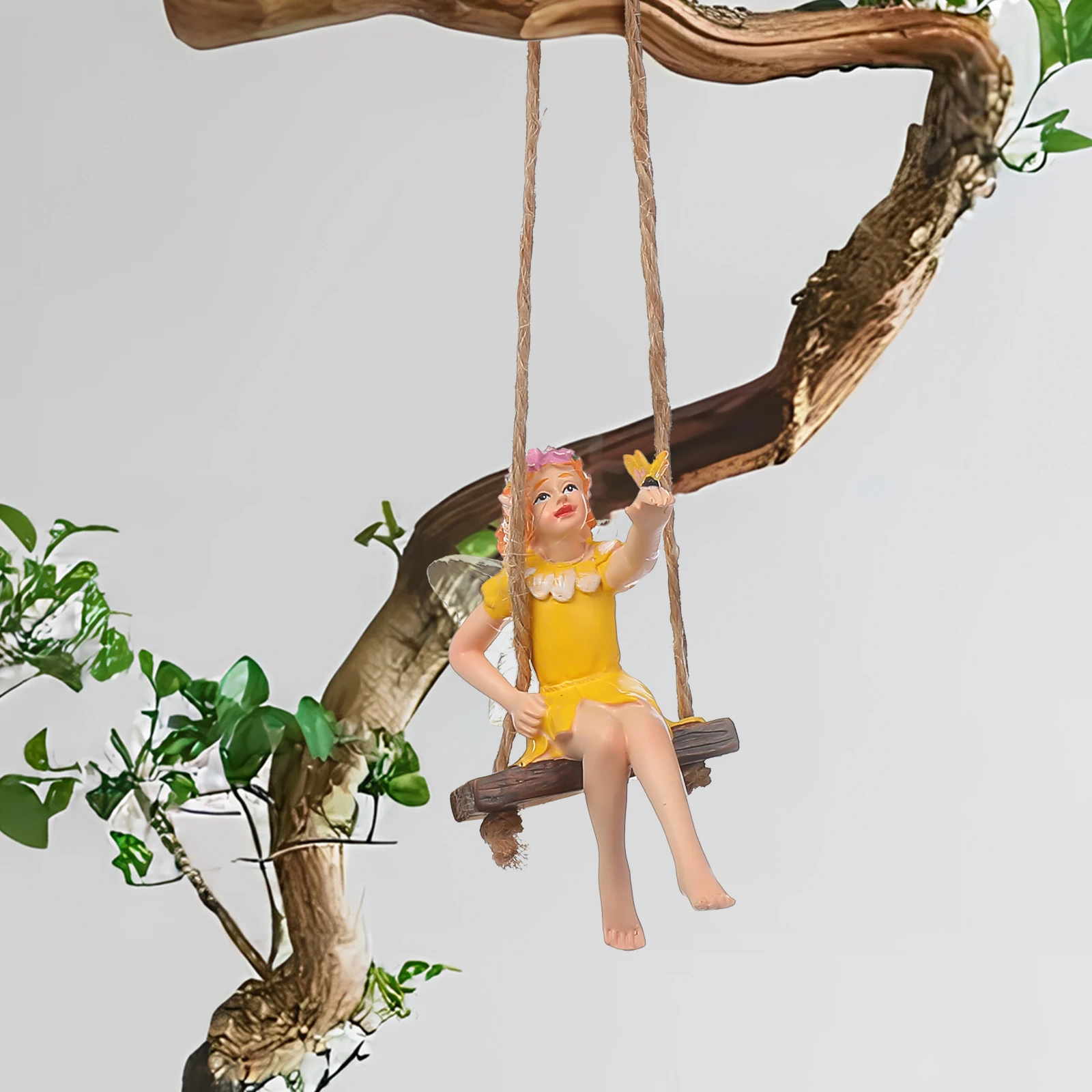 

Outdoor Tree Hanging Ornament Resin Flower Fairy on Swing Garden Decor Landscape Hanging Sculpture for Yard Patio Decoration