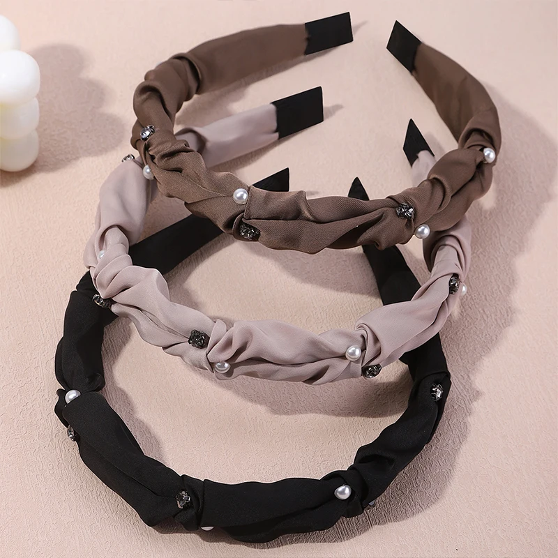 

1/3Pcs Satin Hair Bands 1.8cm with Diamond Pearl Detail High Elasticity No Hurt Hair Premium Hair Bands For Women