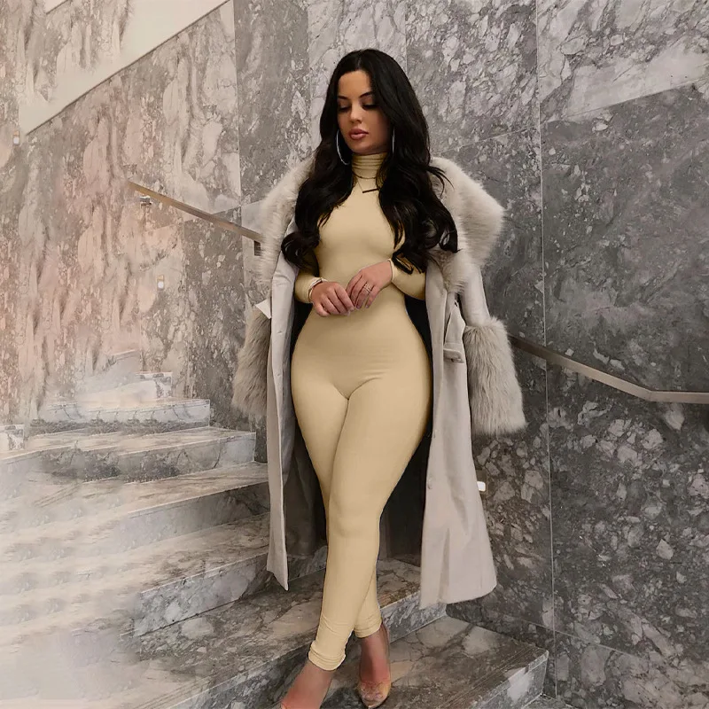 Winter Autumn Women's One-piece Yoga Jumpsuit Leggings Long-sleeved Warm Ski Overalls Outerwear High Elastic Cycling Bodysuit